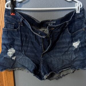 Maurices Dark Blue Distressed Jean Shorts
